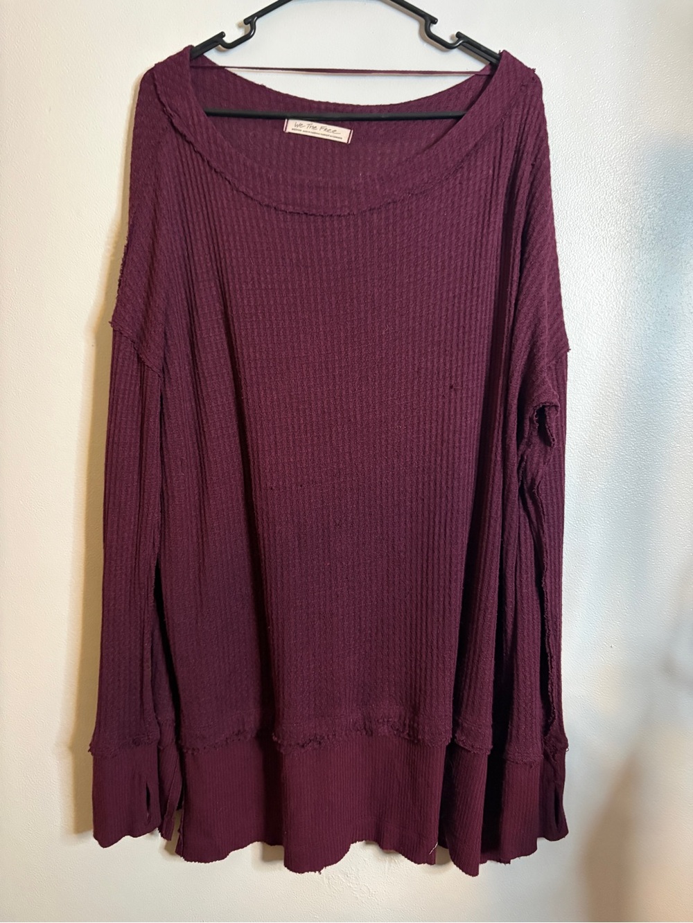 We The Free Burgundy Waffle-Knit Long Sleeve Top